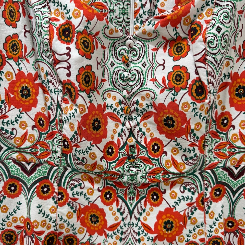 Anthropologie Cecily Fit & Flare Sweetheart Midi Dress ‎Orange Motif Floral L - Picture 9 of 14